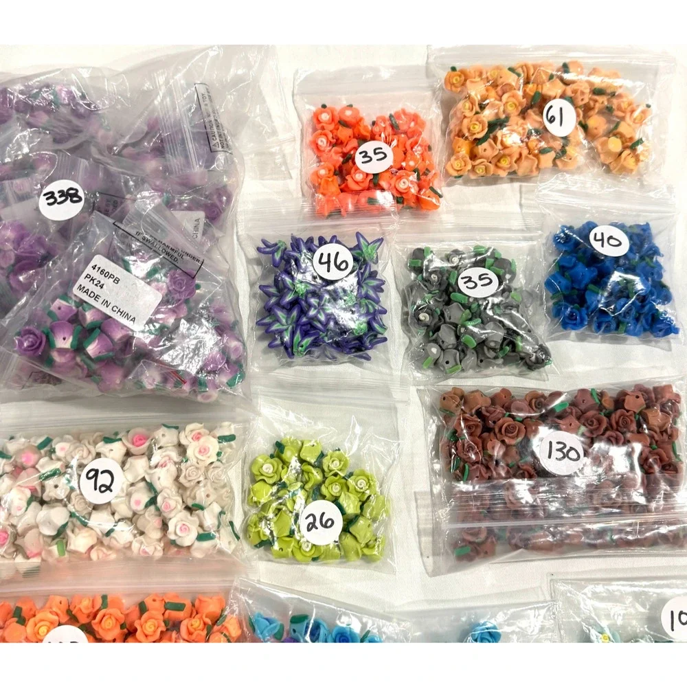 HUGE Lot of 1,925 Pcs of 10mm-20mm Mixed Polymer Clay Flower Loose Craft Beads